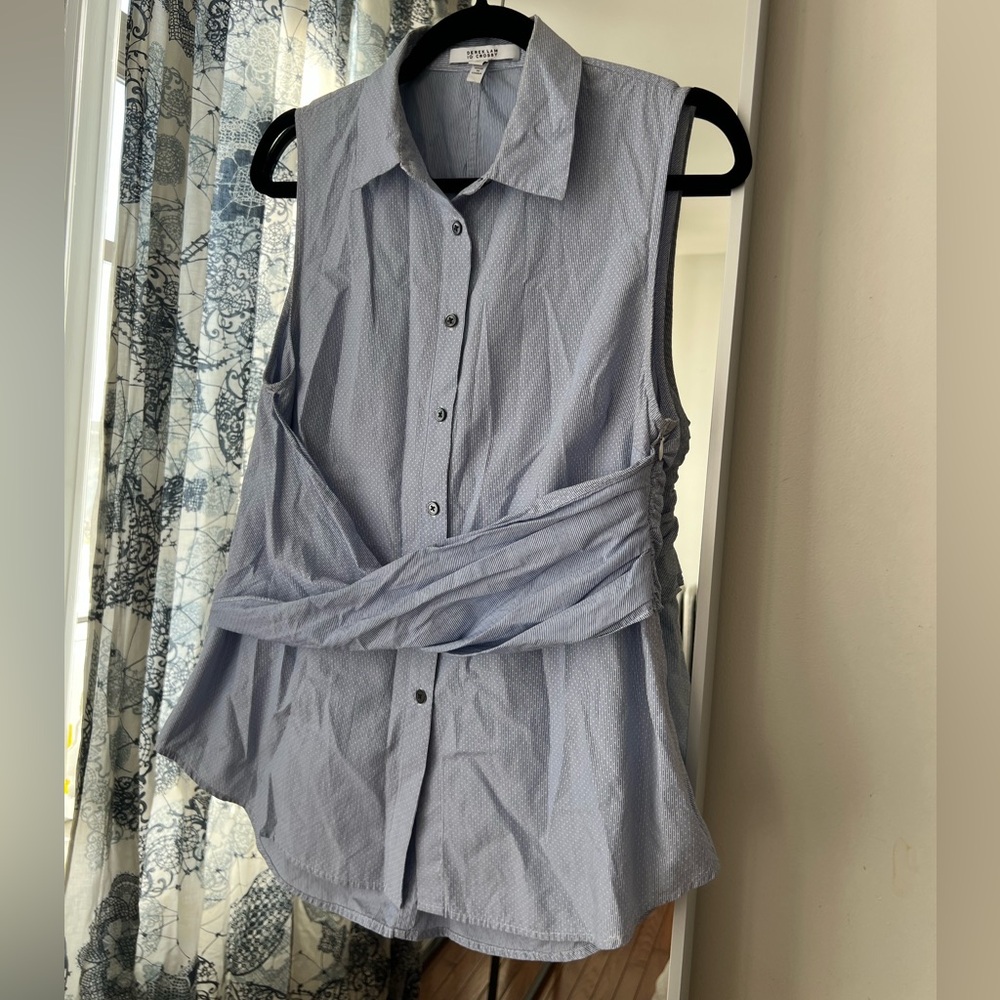 Derek Lam 10 Crosby Blur and White Asymmetrical Sleeveless Button Down Shirt